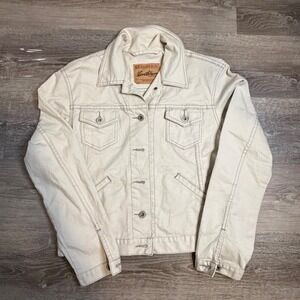 Levi Strauss Signature Cream Denim Trucker Jacket Womens Small Off White Cotton